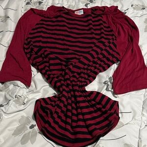 LuLaRoe Red and Black Striped 3/4 Sleeve Top